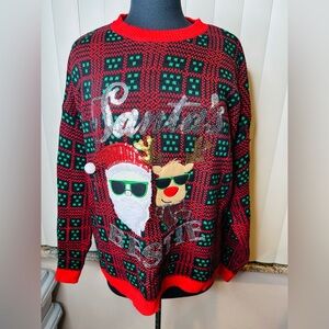 Ugly Christmas Sweater Red Green Santa's Bestie Rudolph Sequin Sweater Size XXL
